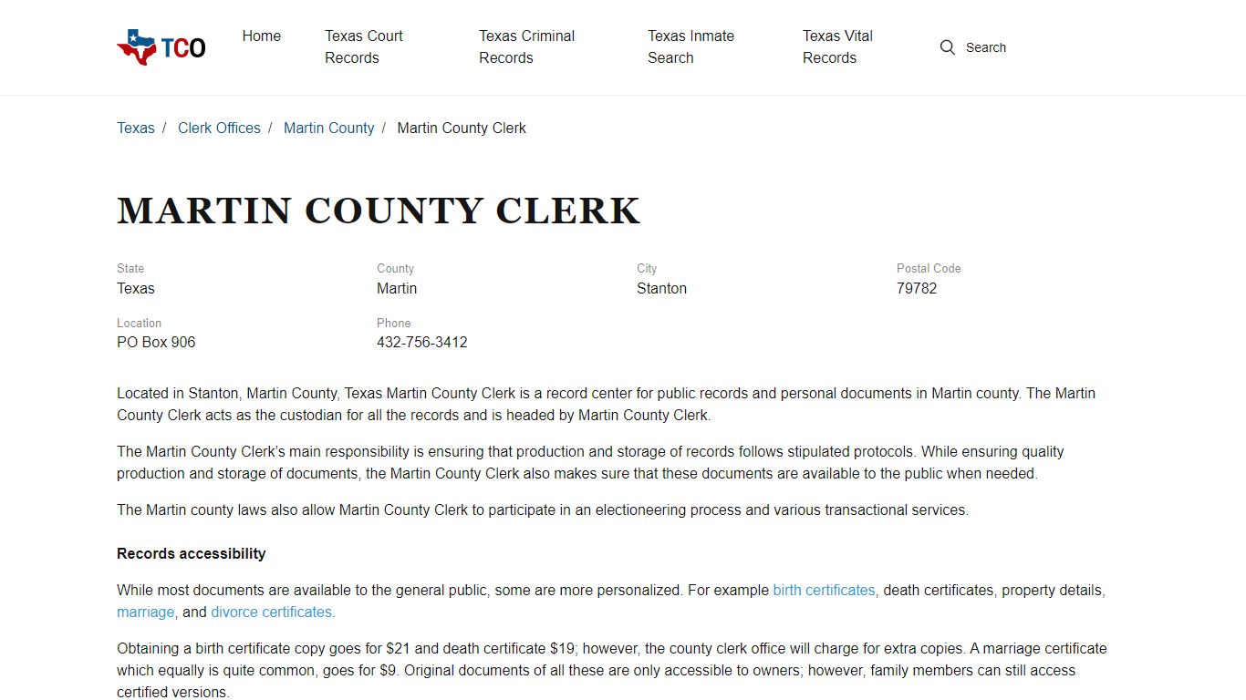 Martin County Clerk in Stanton, TX - Contact Information and Public Records
